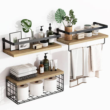 Floating shelves discount with towel bar